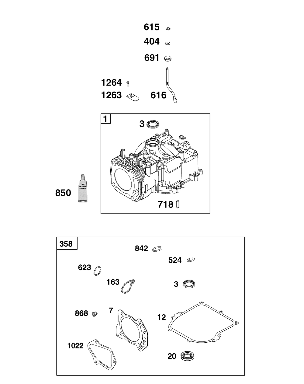 Cylinder Group Diagram and Parts List for 104M02-0260-F1 100000 - 19Z999 Briggs and Stratton Engine